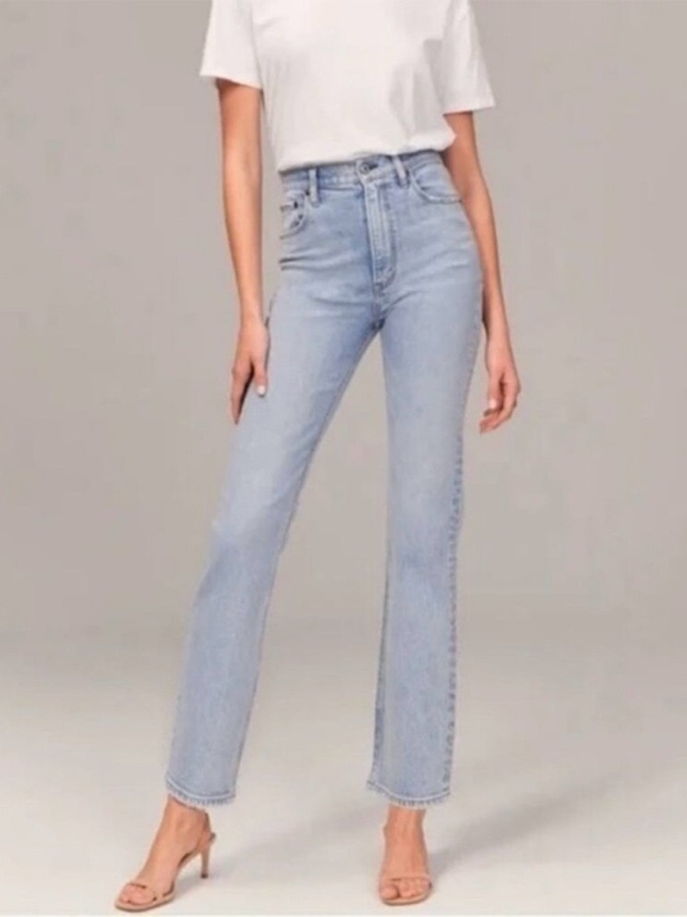 Abercrombie & Fitch Ankle Straight Ultra High Rise Curve Love Jeans Light Blue